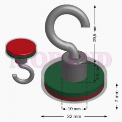 Magnes w obudowie metalowej z haczykiem srebrny fi32