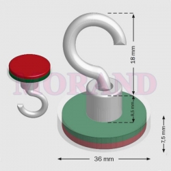 Uchwyt magnetyczny okrągły z hakiem fi 36
